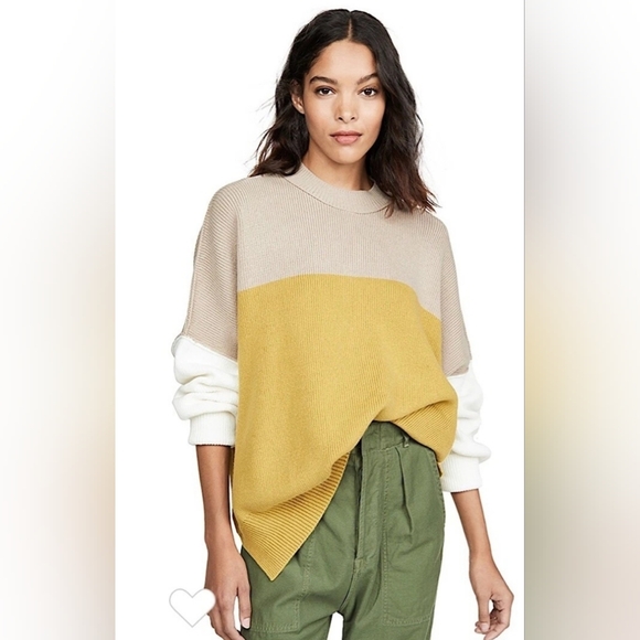Free People Easy Street Colorblock Sweater Yellow Womens Size S Cotton Blend - Picture 11 of 11